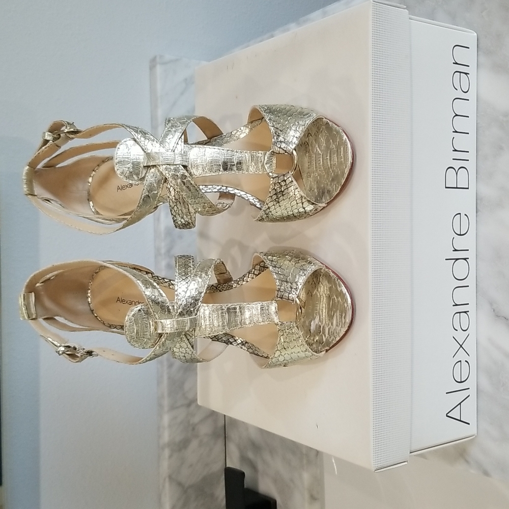 Alexandre Birman Python Metallic Gold Sandal Heels - image 1